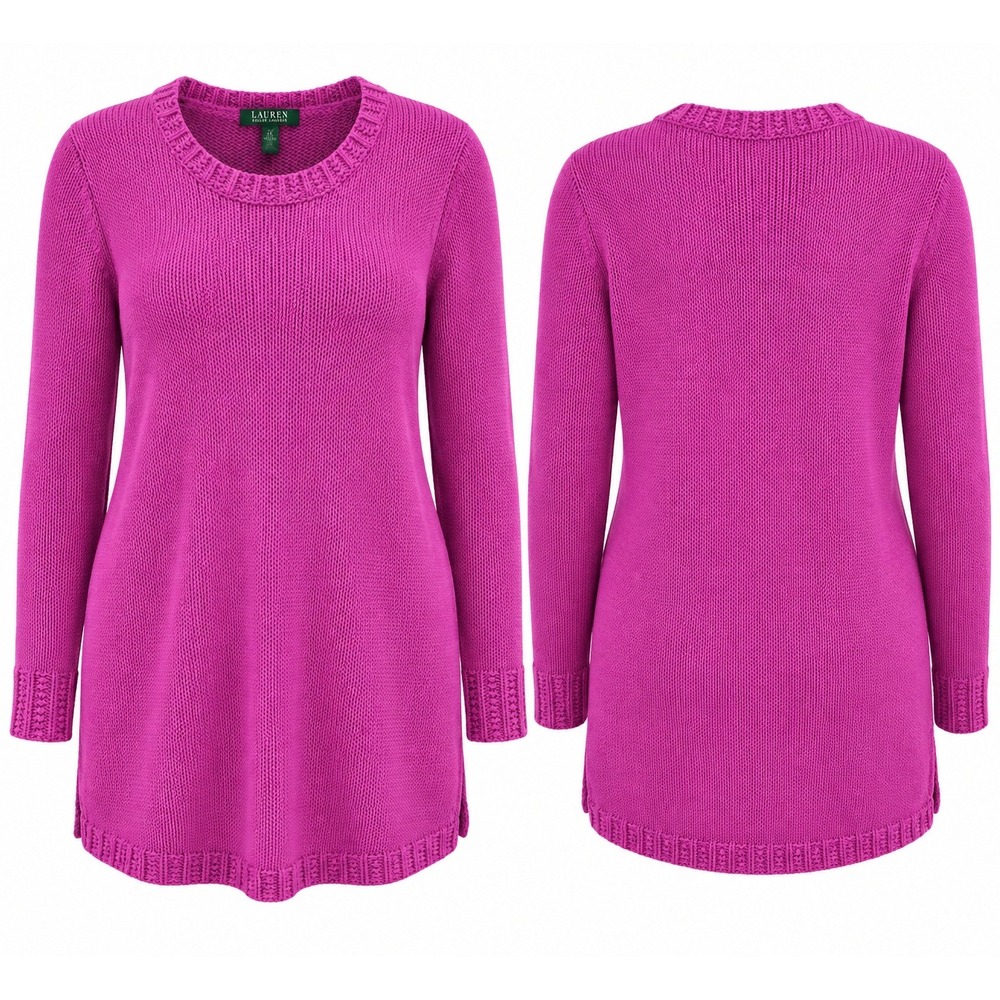 NEW Lauren Ralph Lauren Orchid Pink Shaker Knit Tunic Sweater 1X 202585978008